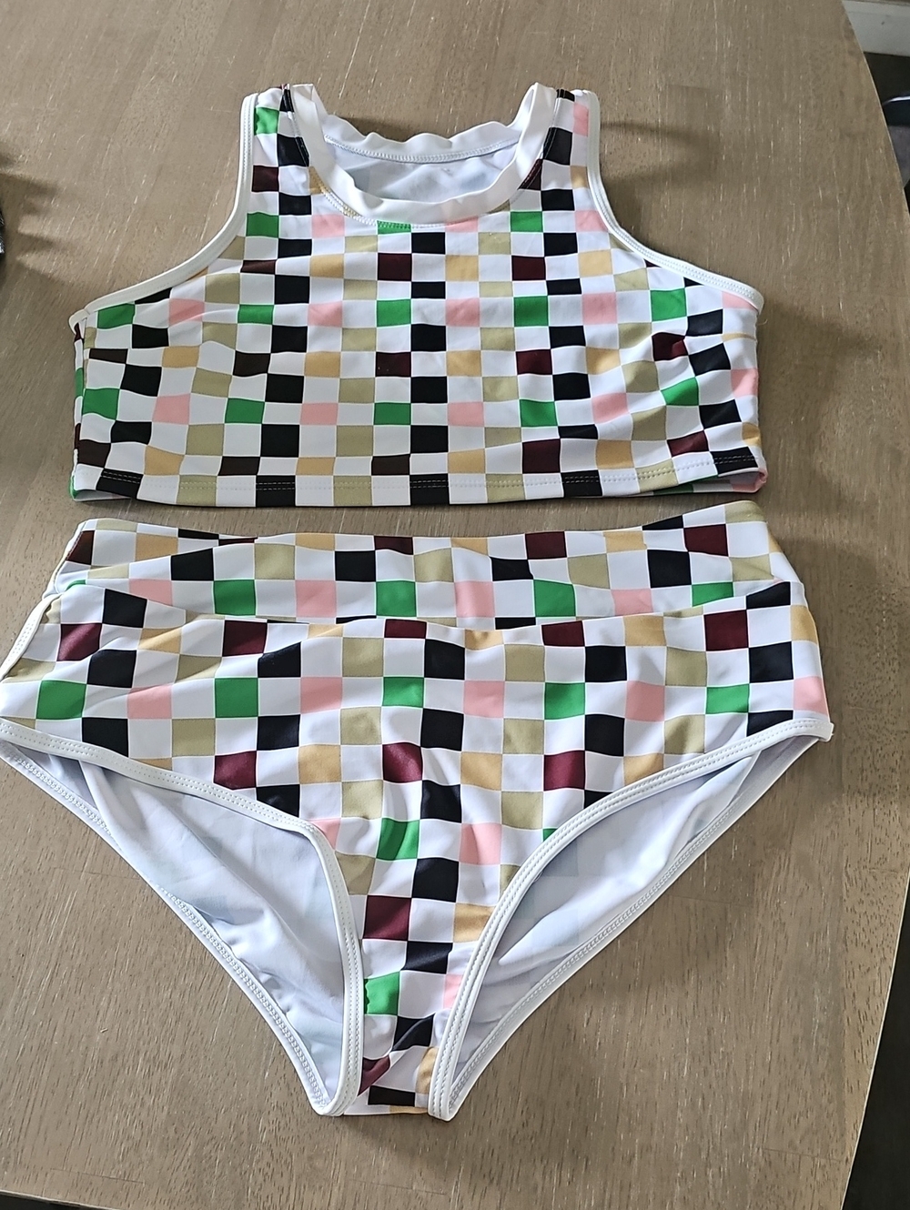 Colorblock Checkered Two-Piece Swimsuit - Multi